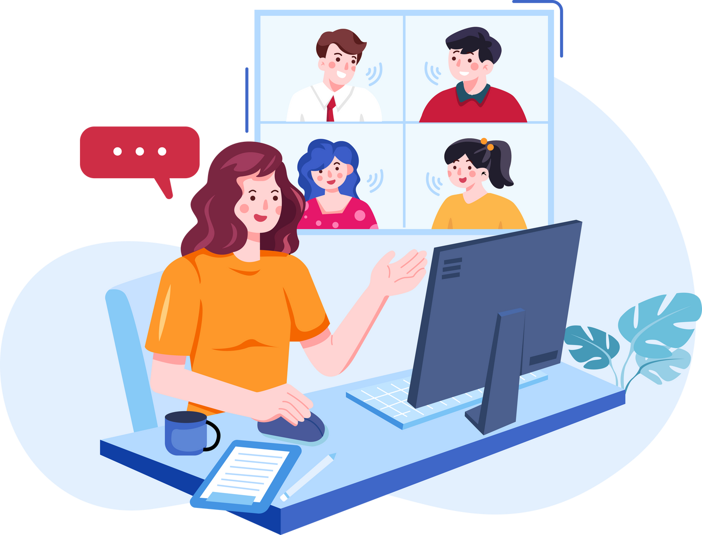 Business discussion on online meeting